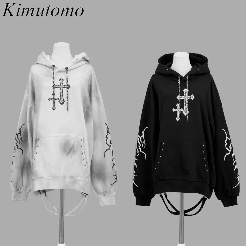 

Kimutomo толстовки женские осенне-зимние модные Y2k эстетические Harajuku гранж готический крест с принтом свободные женские толстовки