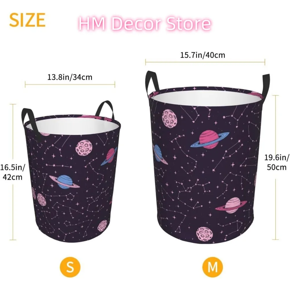 Pink Cosmic Zodiac Constellations and Moons Laundry Basket Waterproof Oxford Cloth Organizer Basket Collapsible Clothes Hamper w - view 5