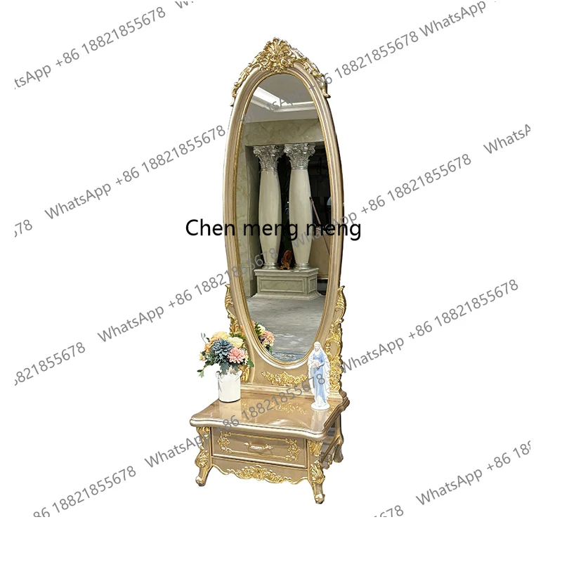 

French solid wood full-length mirror European luxury carved bedroom with drawers full-body floor makeup mirror