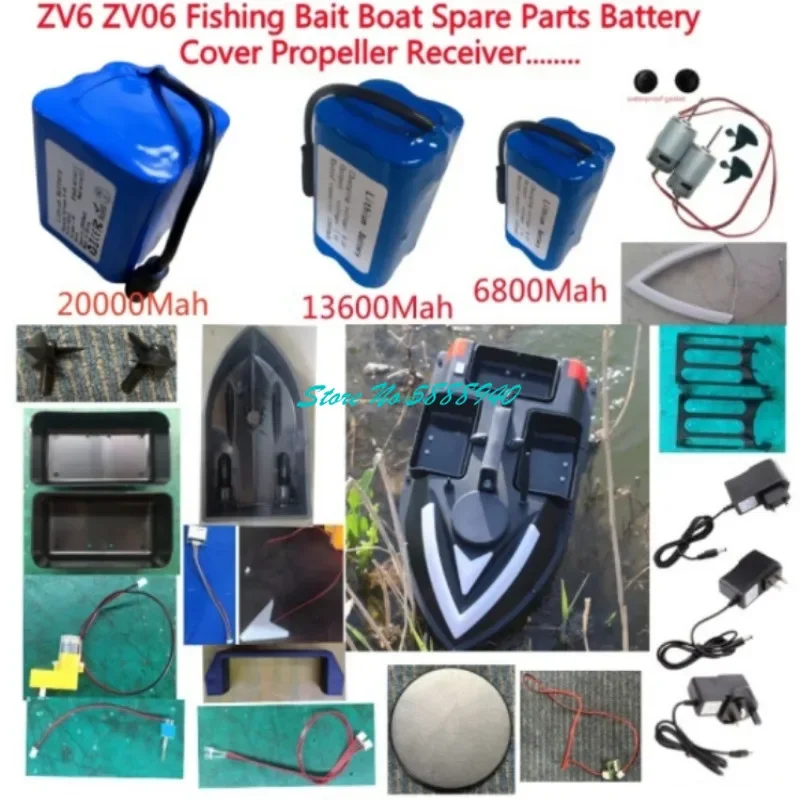 ZV6 ZV06 100GPS Auto Cruise 3Hopper Remote Control RC Fishing Bait Boat Spare Parts 20000Mah Battery/Lamp/Motor/Receiver/Cover