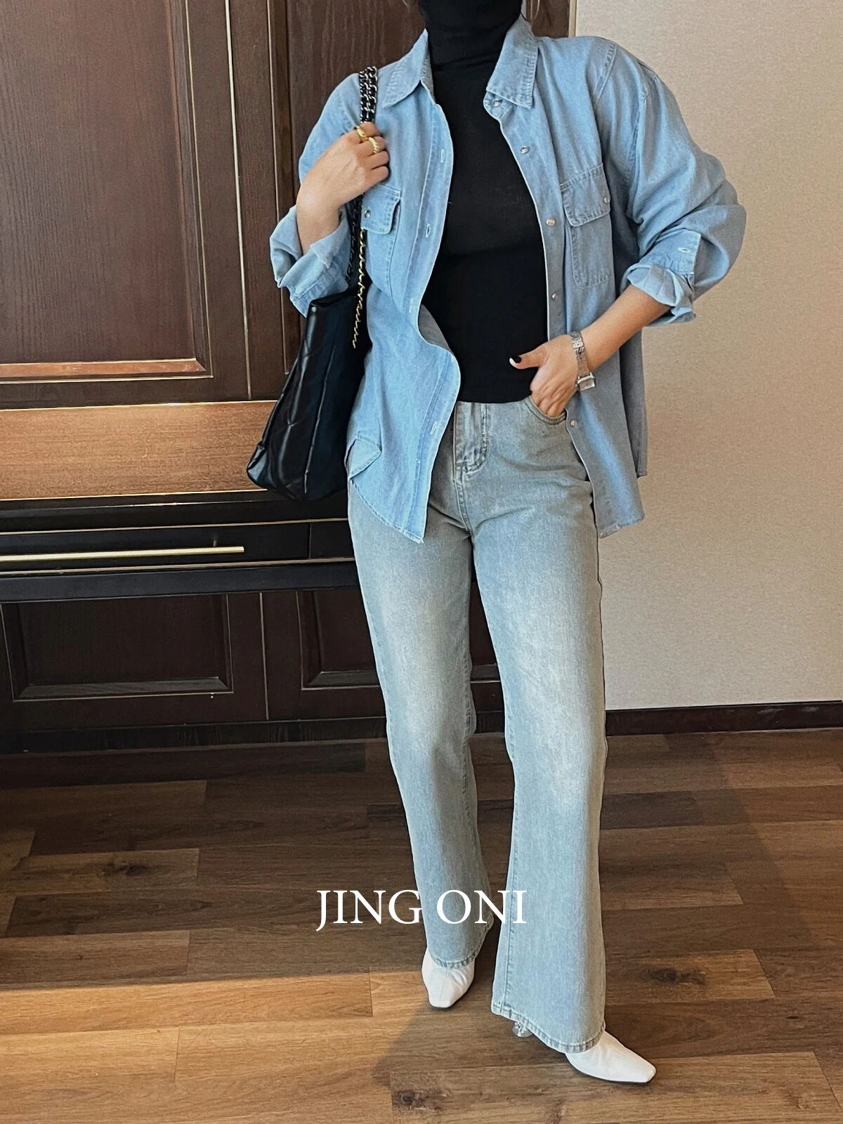 Denim Shirt Blouse 2023 Woman Clothing Korean Style Fashion Vintage Elegant Y2k Autumn Tops Long Sleeve Chic New Crop Dongdaemun