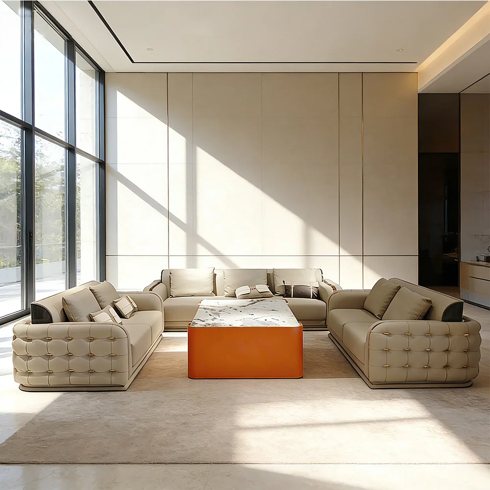 

# Italian High End Leather Sofa Set for Living Room Furniture Modern Luxury Couch Living Room Sofa for Home Villa