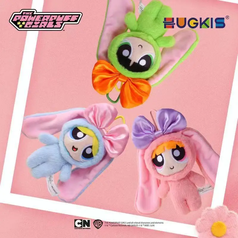 

Cute 12CM Powerpuff Girls Keychain Cute Cartoon Bunny Bow Tie Dress Up Plush Toy Pendant Imitation Rabbit Fur Fabric for Girls