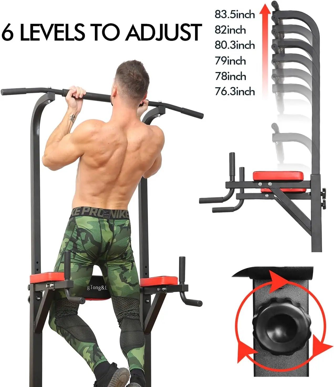 Power Tower, Pull Up Bar Dip Station/Stand for Home Gym Strength Training Workout Equipment