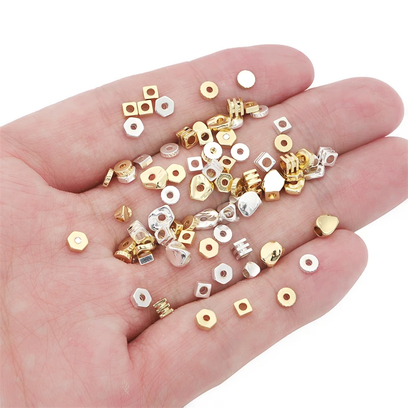 10Pcs Gold/Silver Plated Brass Flat Round Square & Irregular Shape Spacer Beads for Bracelet Earring DIY Jewelry Making Findings