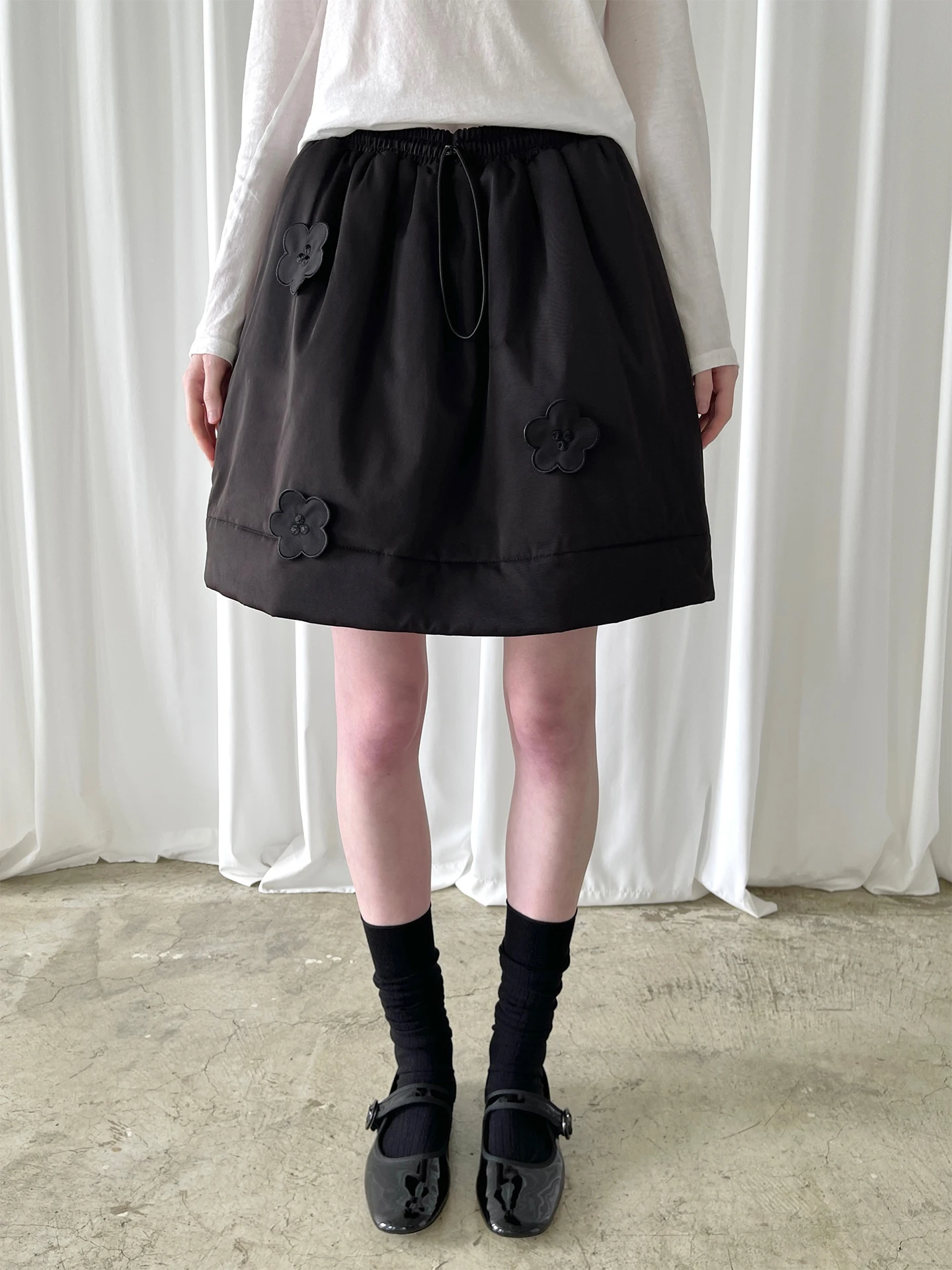 Bla Embroidered Decorative Cotton f Skirt with Dstring Casual Sle Women's mid Waist H-ape Loose Fit Polyester Fiber