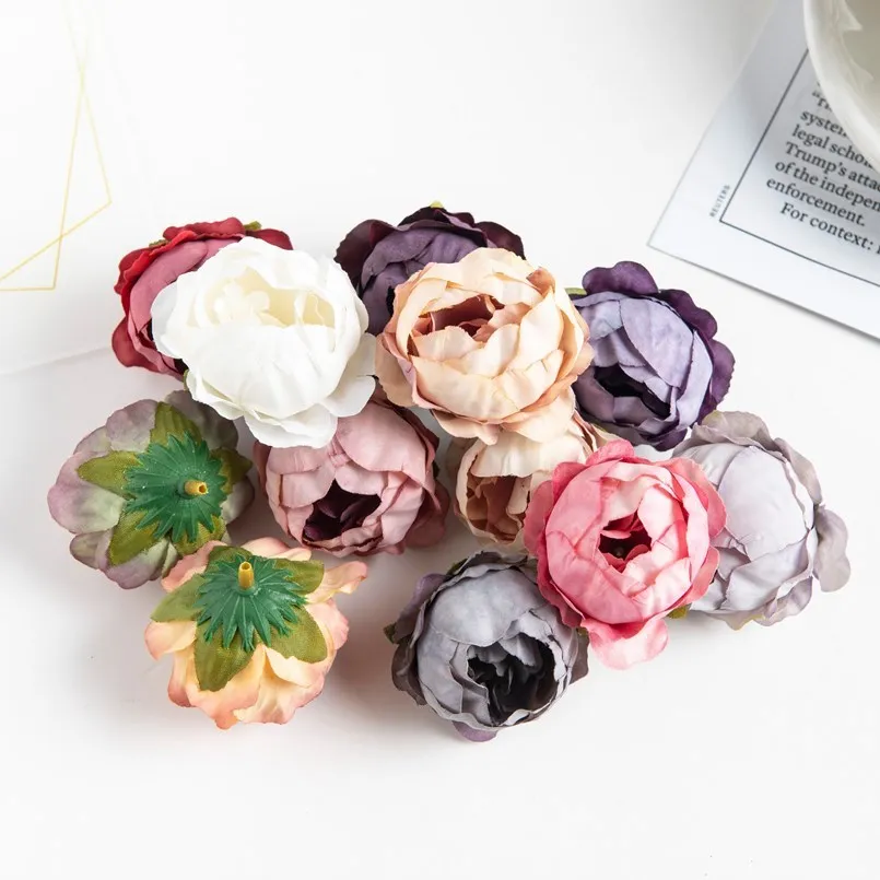 10PCS Artificial Flowers Rose Wedding Wreath Valentine‘s Decora Home Room Scrapbooking Fake Silk Peony Head Diy Gifts Candy Box