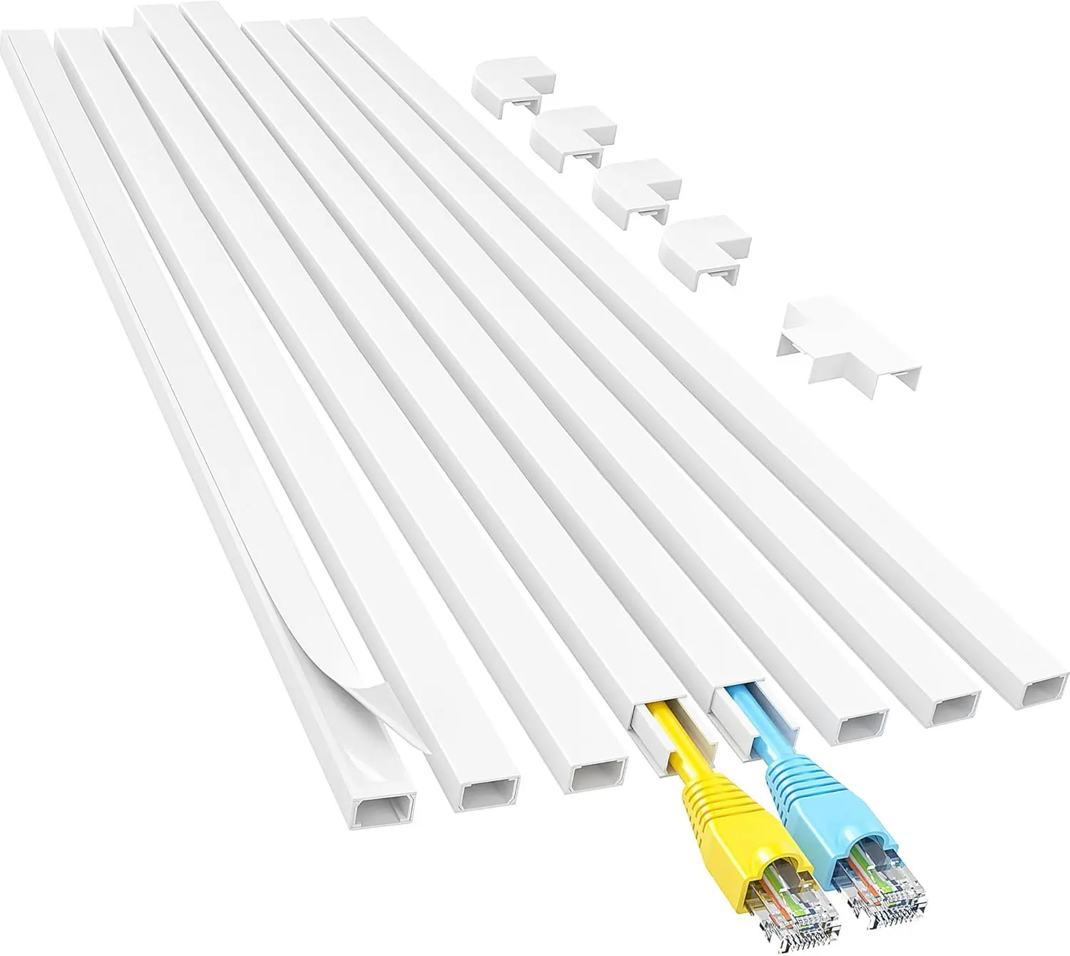 Cord Hider, 113in Cable Concealer for Wall, Easy Install, 8-Piece Kit, White