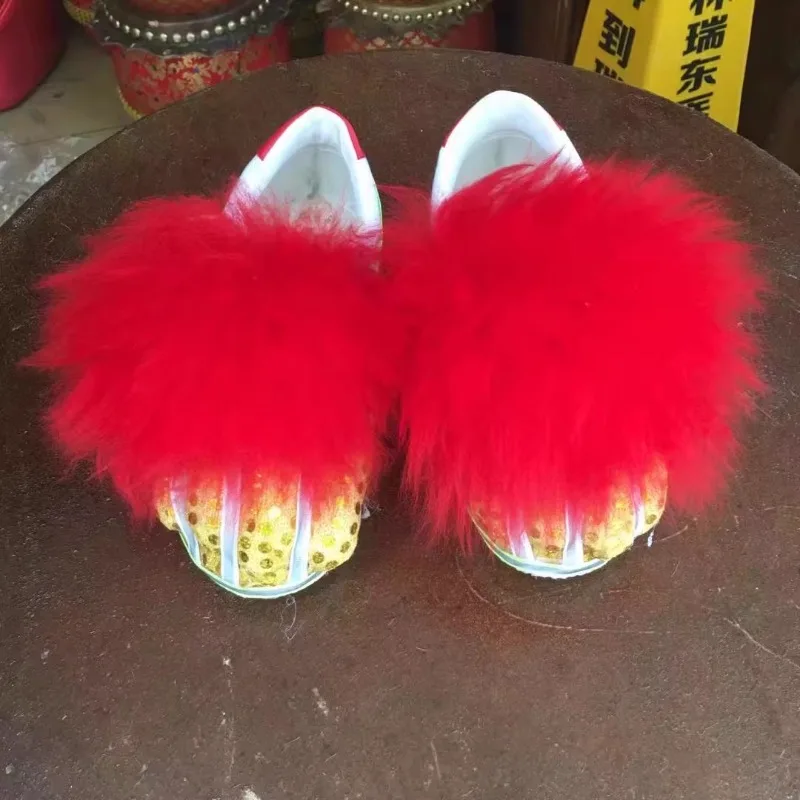 Fashion Chinese Folk Art Lion Dance Shoes Wool Southern Lion Luminous Shoes 1 Pair Adults Cosplay Handmade