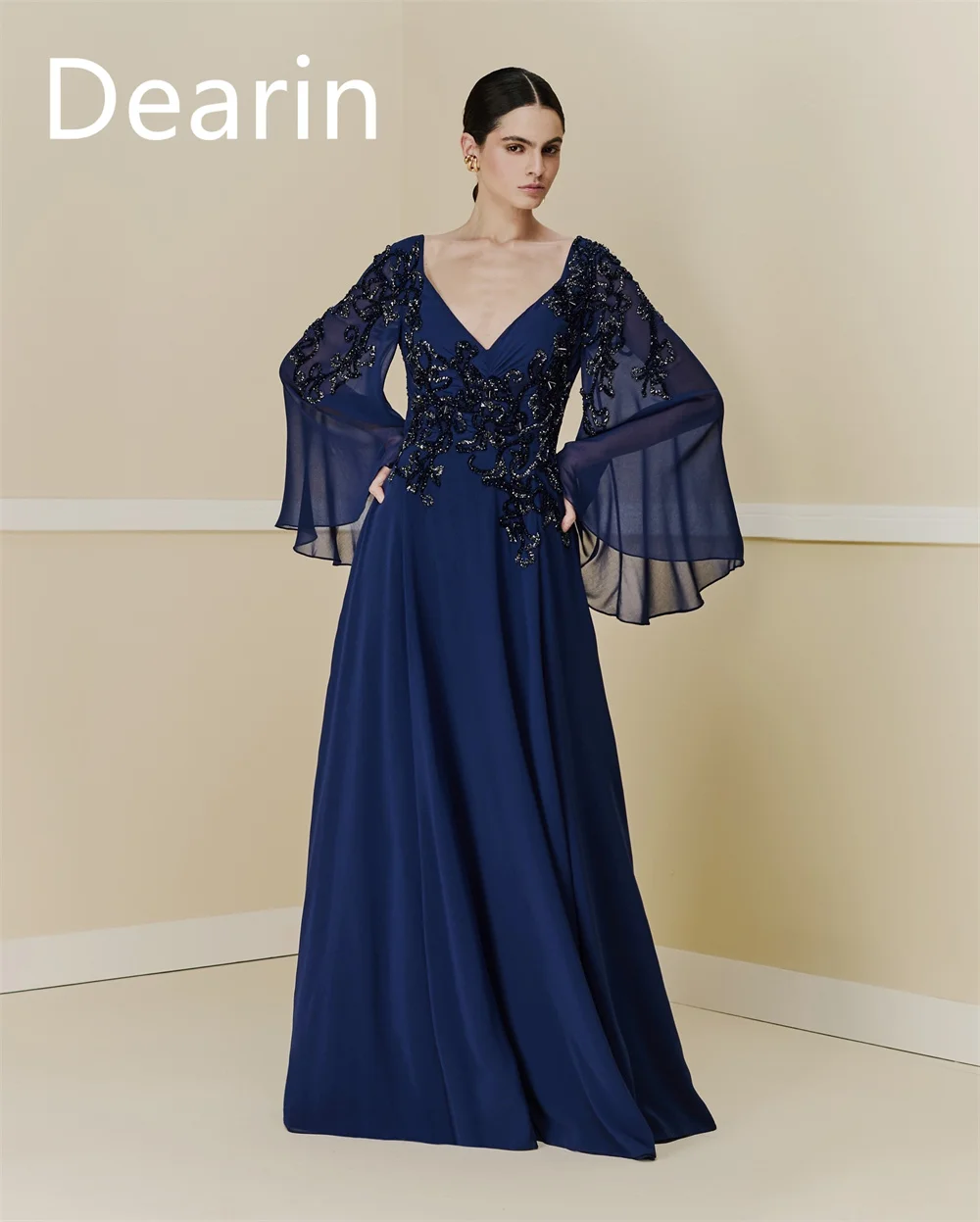 Customized Evening Gown Dearin V-neck A-line Floor Length Skirts Tulle Bespoke Occasion Dresses Saudi Arabia Formal Prom Dress