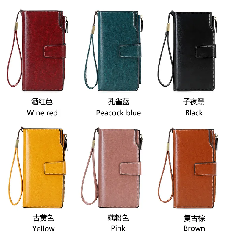 Western RFID Blocking PU Leather Women Wallet Multifunction Large Capacity Detachable Strap Purse for Ladies