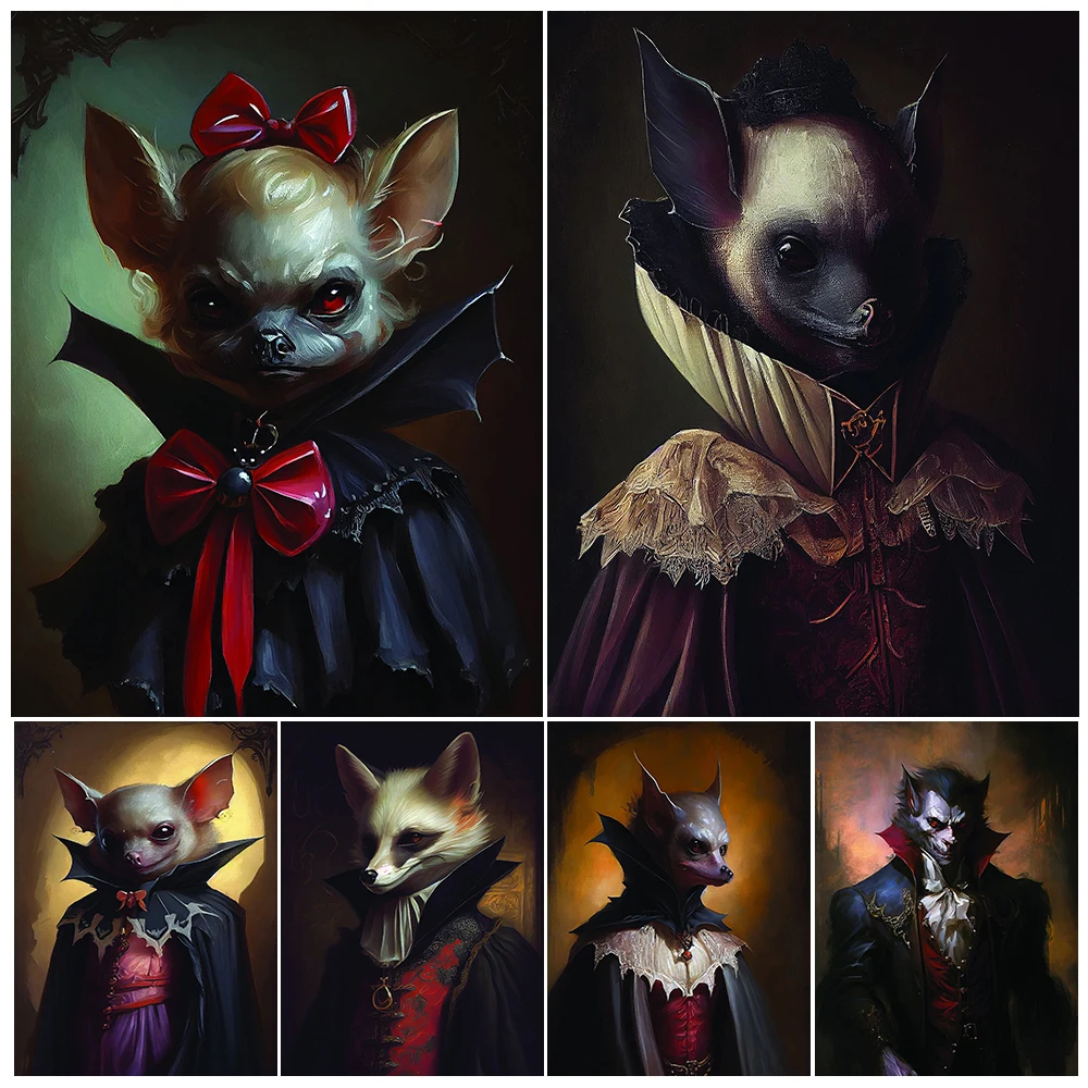 The Count Vampire Vintage Wall Art Canvas Painting Victorian Bat Family Portraits Goth Art Poster And Print Home Decor Unframed