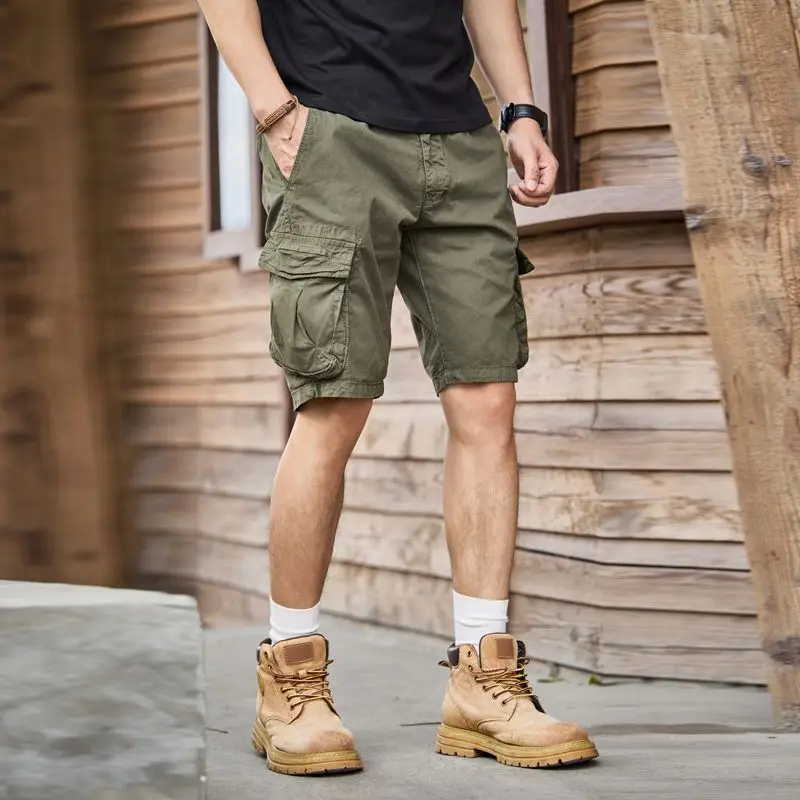 Summer Men's Cargo Shorts Loose Casual Elastic Waist Outdoor Jogging Tactical Shorts Multi-pockets Male Work Hiking Short Pants