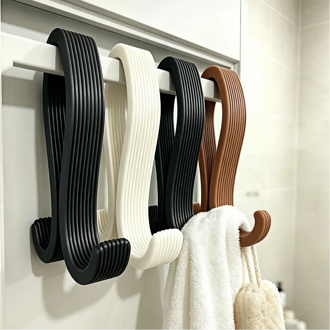 2pcs shower glass door double hooks, drill-free bathroom towel J-hooks, fully utilize idle bathroom space
