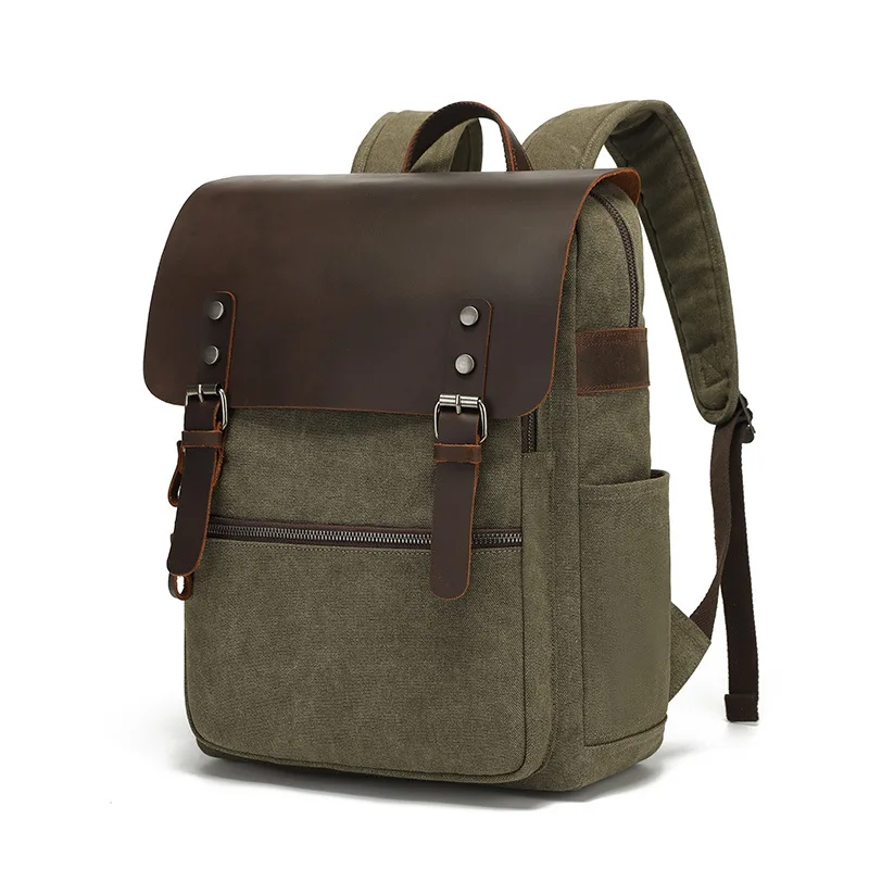 Retro shoulder travel computer over-waxed canvas schoolbag