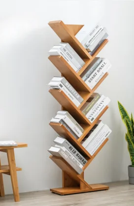 Bamboo and wood bookshelf storage shelf Bamboo student small bookshelf storage simple floor tree shaped bookshelf storage shelf