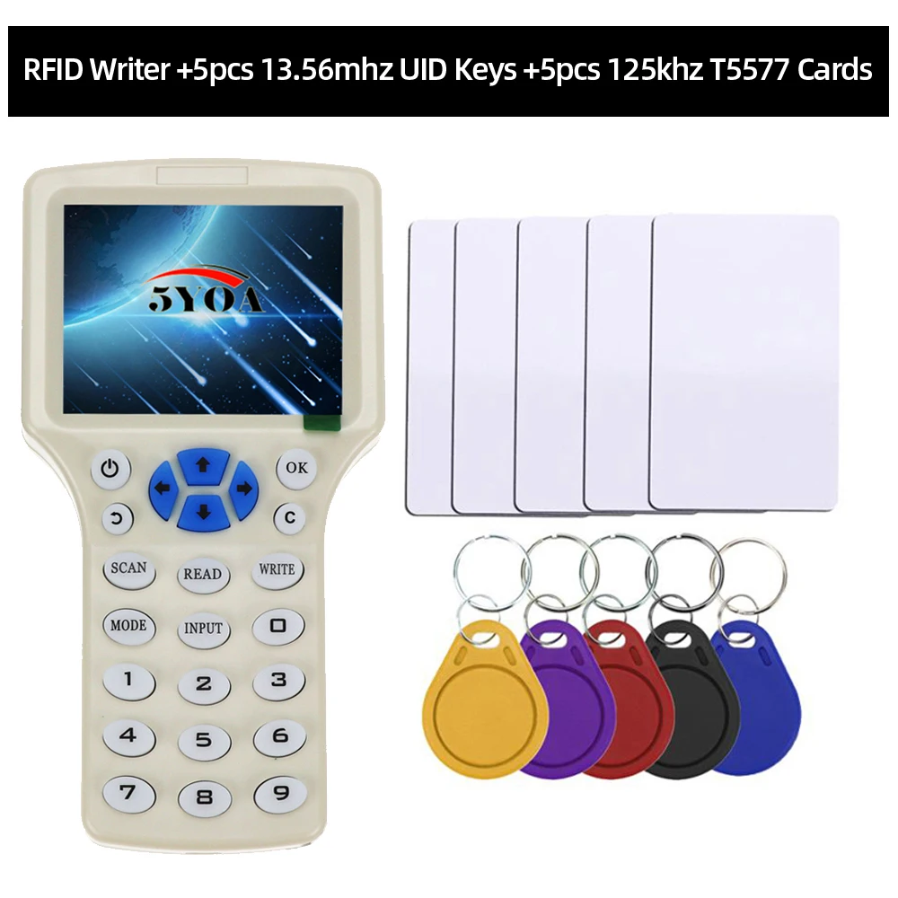5YOA Engels 10 frequentie RFID Copier ID IC Reader Schrijver kopie M1 13.56 MHZ gecodeerde Duplicator Programmeur USB UID Tag Key Card - afbeelding 1
