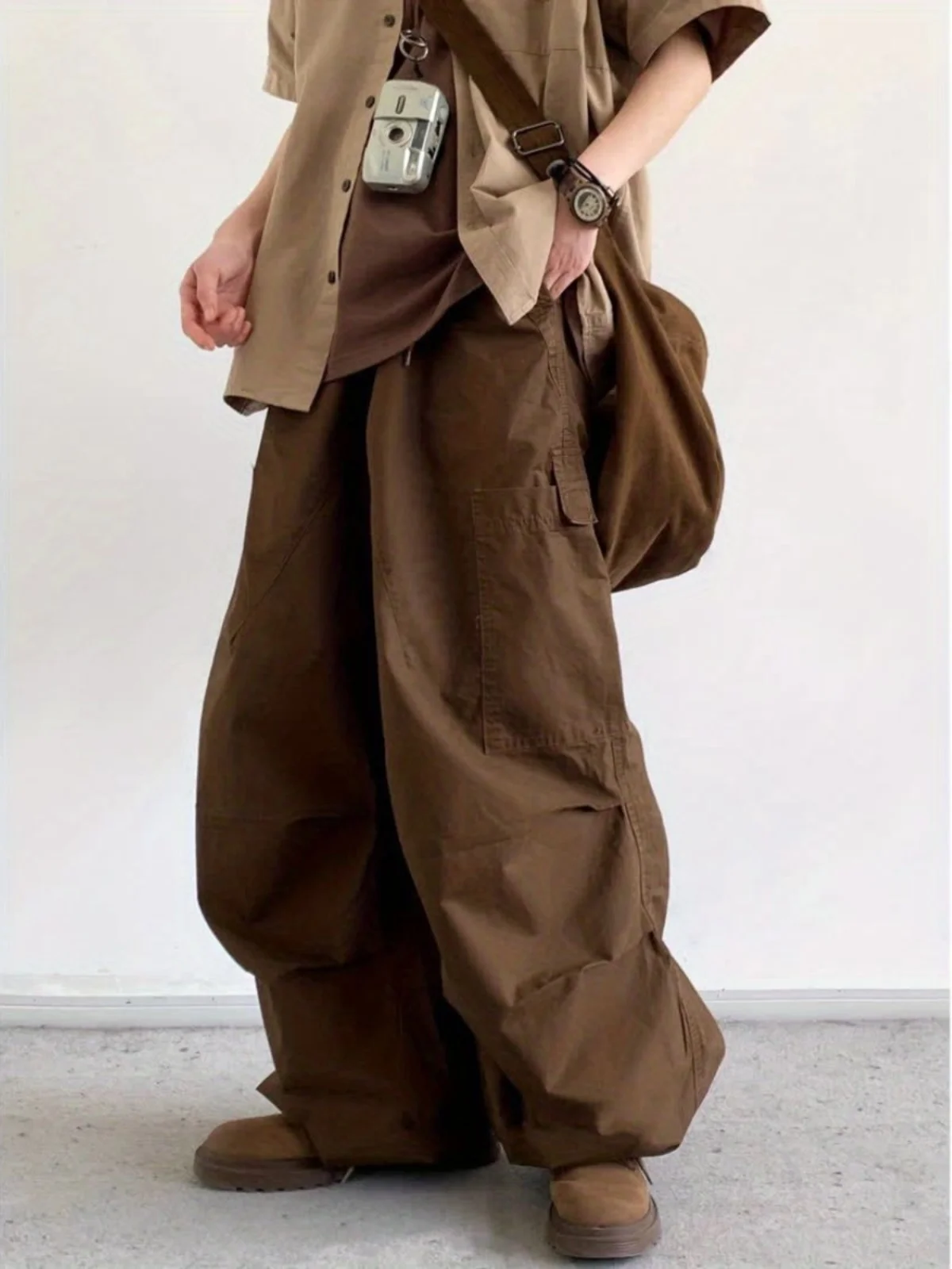 

Retro Summer Multi-ket Casual Pants Loose Trousers for Men And Women Straight Leg Dstring Wide Leg Long Trousers