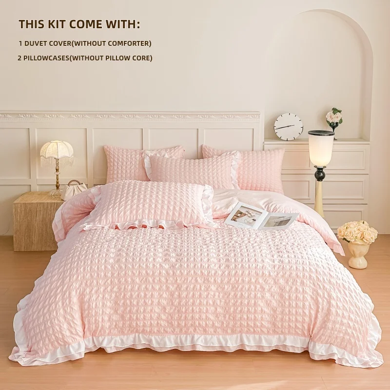 3 Piece seersucker duvet cover Set ， comfortable Bedding Set Bedspread for All Season