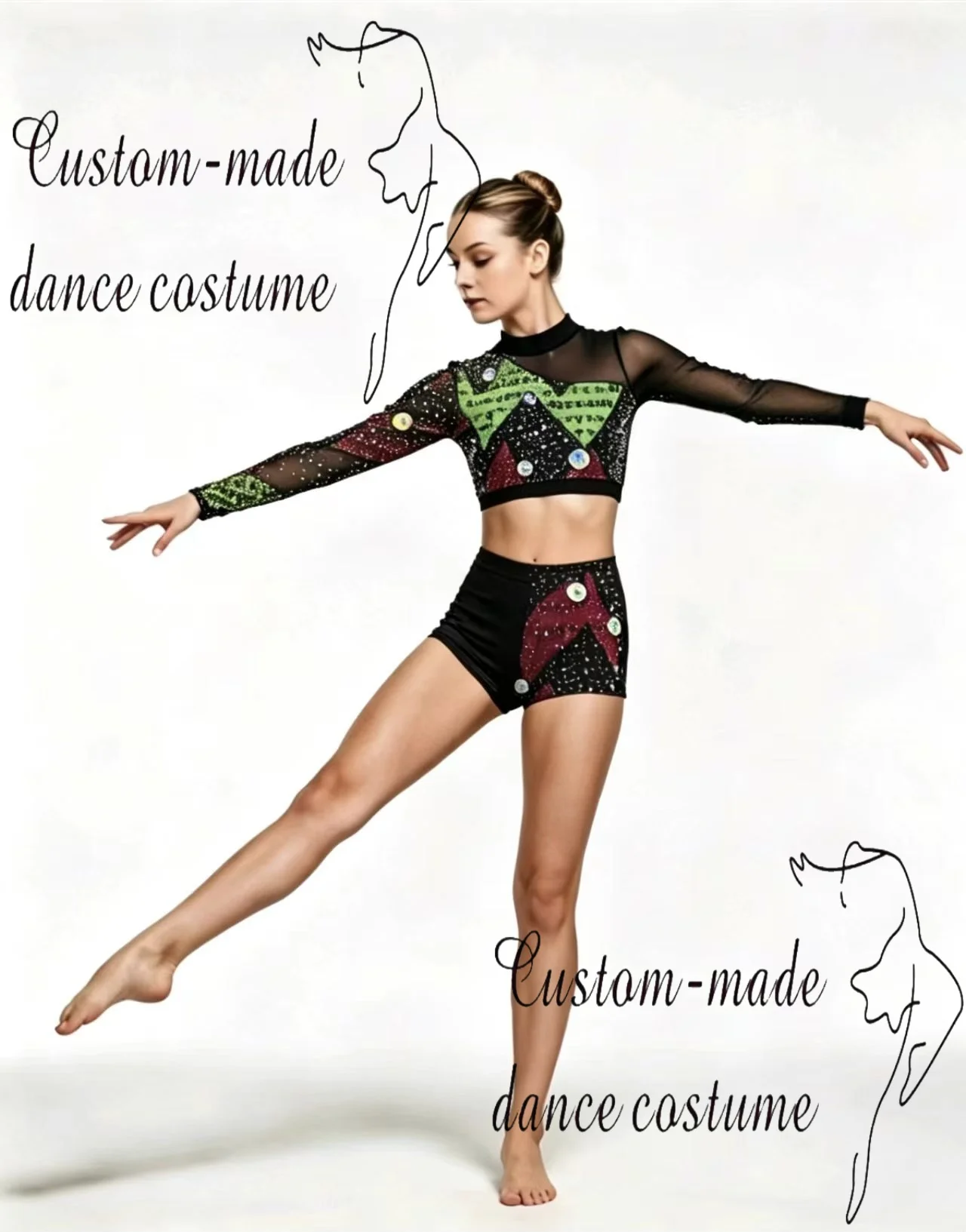 traje-de-actuacion-de-jazz-personalizable-de-cuello-alto-manga-larga-de-malla-en-colores-verde-morado-oscuro-negro-y-plateado-intenso