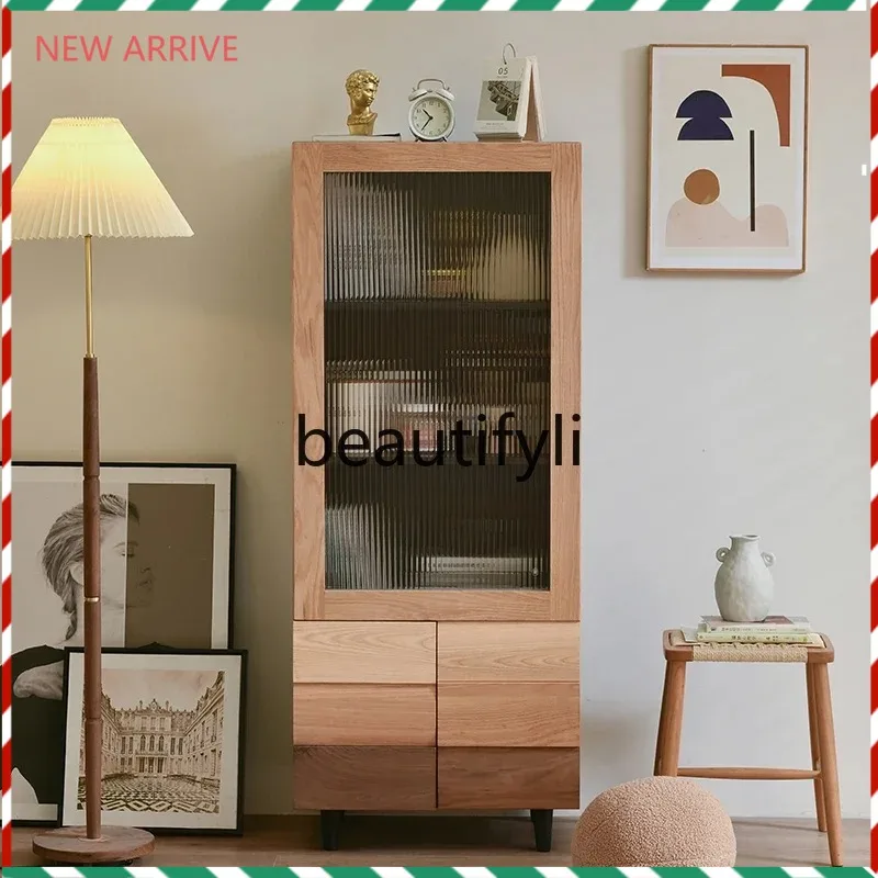 D2520 Modern simple color matching glass display cabinet wabi sandy wind North American black walnut side cabinet wine cabinet