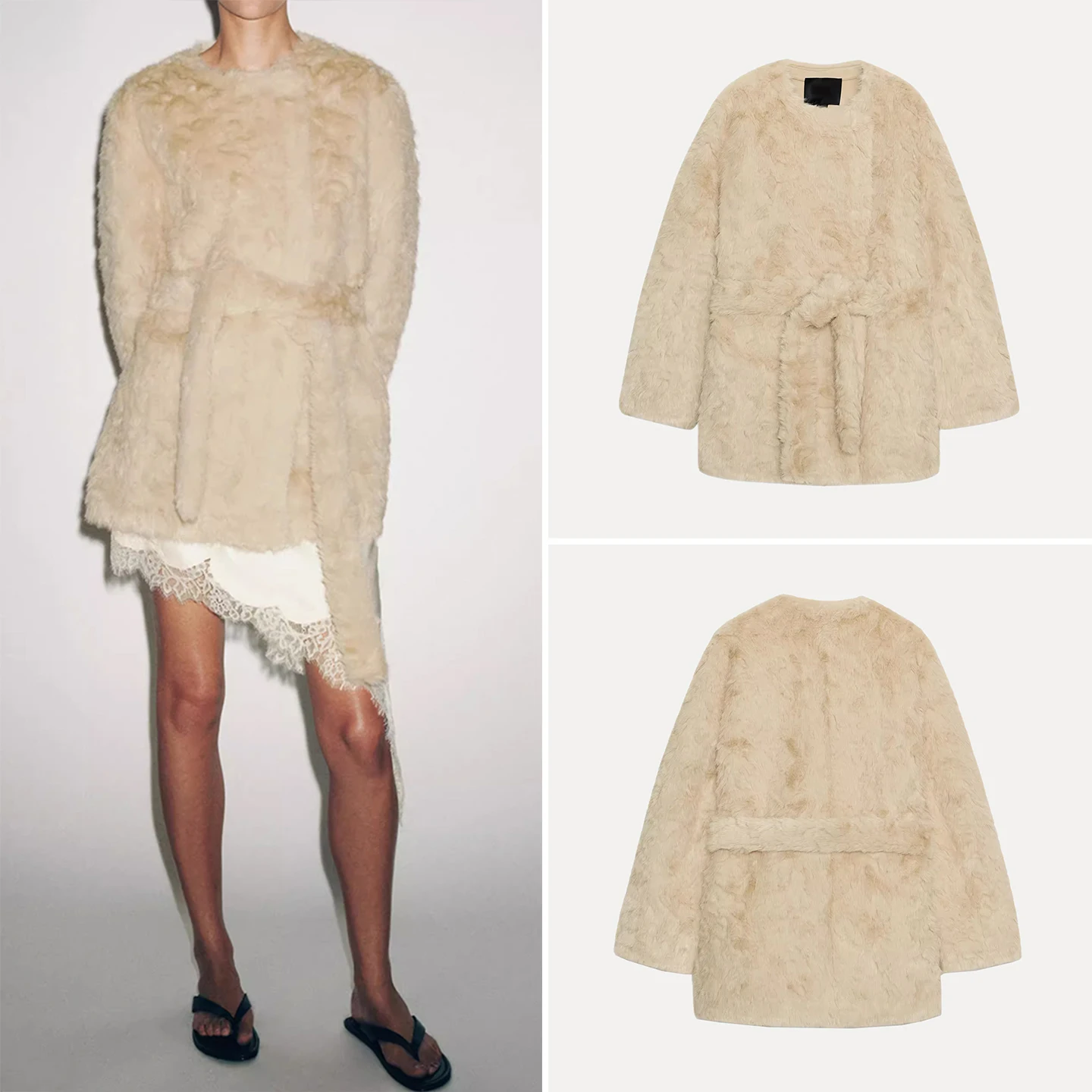 

Faionable Artificial Fur Effect Jaet Women's Sle Autumn New Arrival Coat Sli And Ele Long Sve Mid-Length