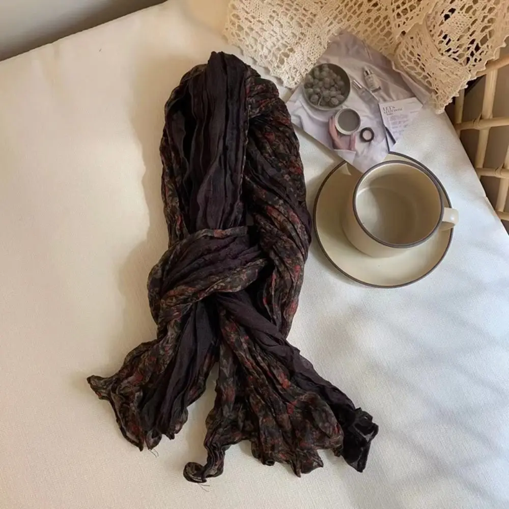 Fashion Autumn Winter Cotton Linen Scarf Keep Warm Square Pleated Printed Scarf Luxury Brand Designer Vintage Shawl Wrap