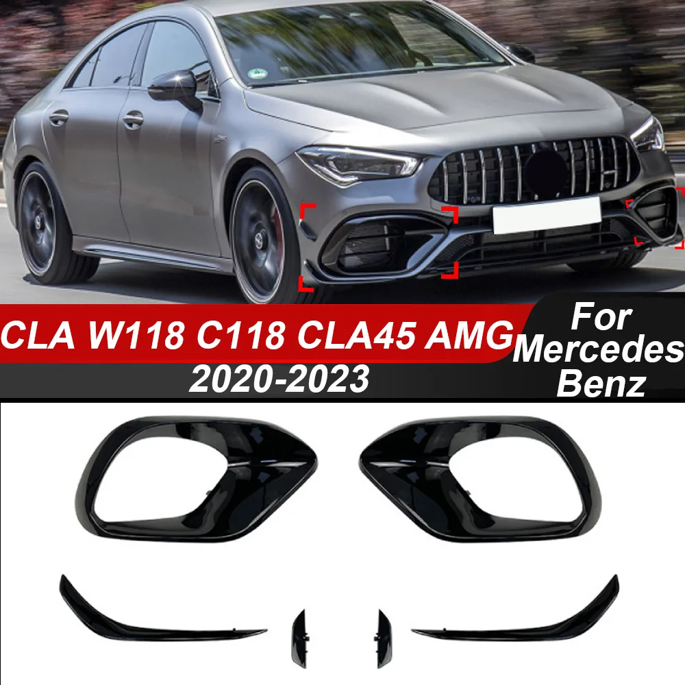 

Front Lip Bumper Fog Lamp Cover Air Vent Frame Trim For Mercedes Benz CLA W118 C118 CLA45 AMG 2020-2023 Exterior Spoiler