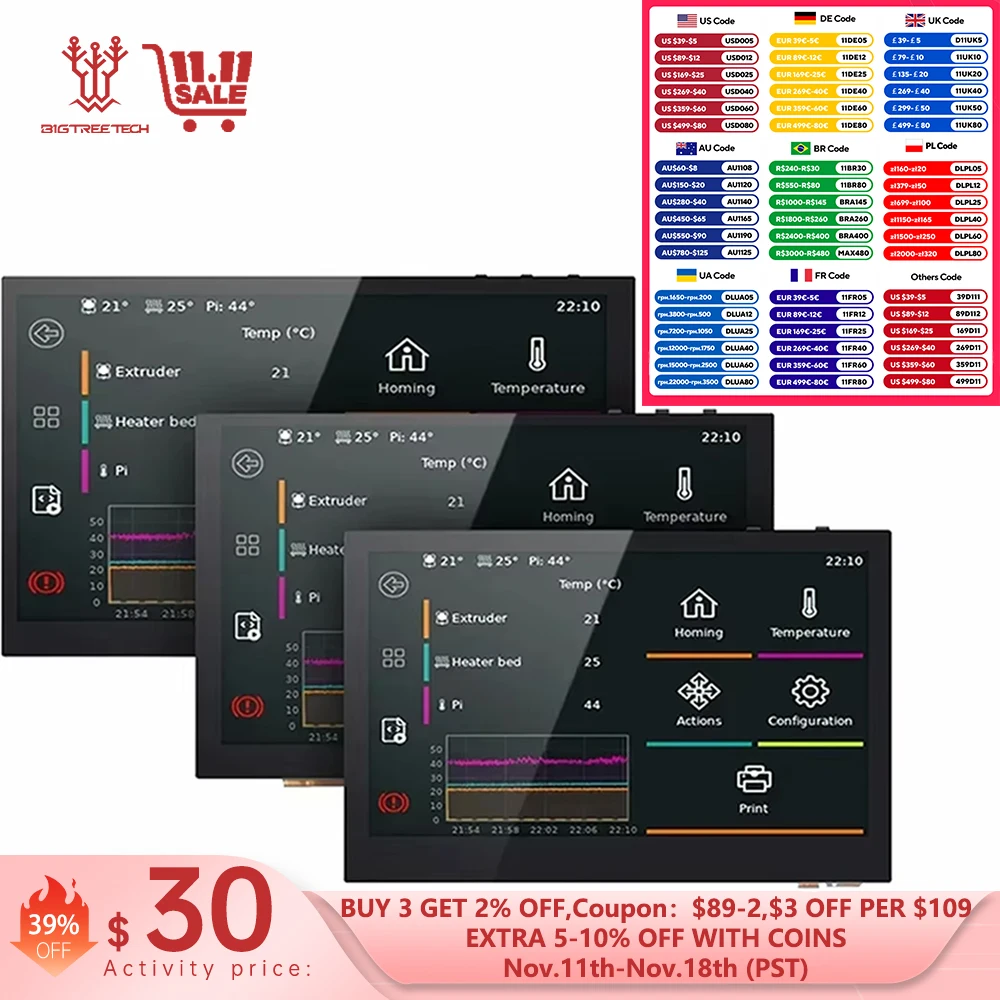 Bigtreetech Btt Pi Tft50 Tft43 Tft70 Raspberry Pi Display Lcd Touchscreen Voor Octopus Pro
