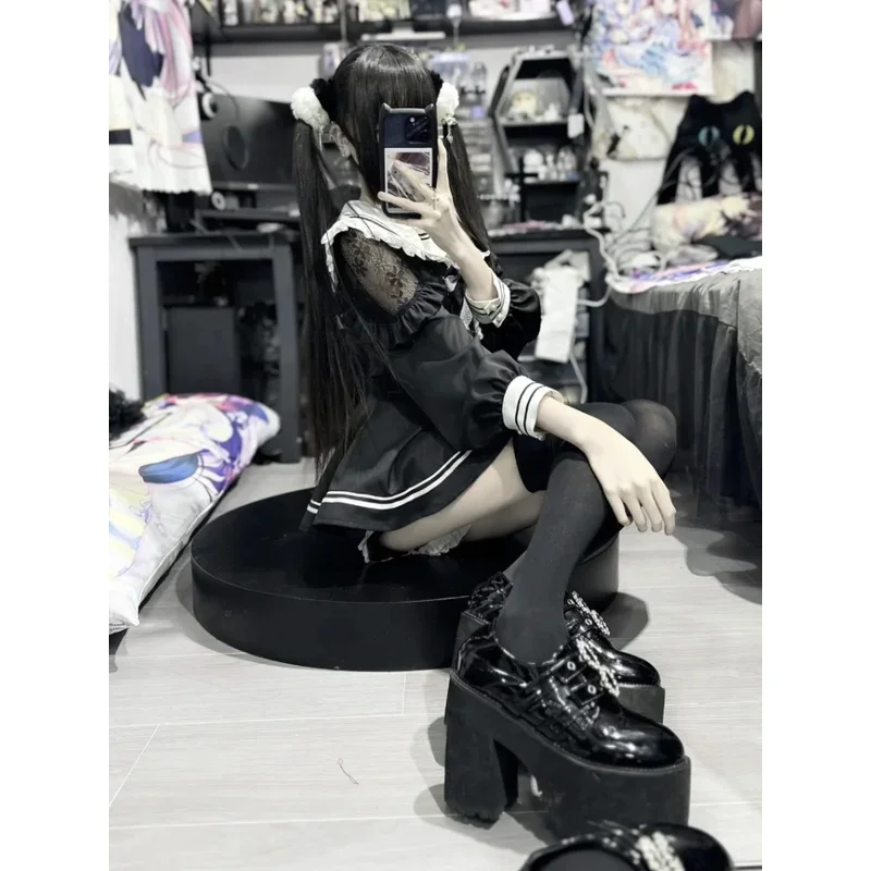 Japonês lolita peter pan colour arco mangas compridas babado vestido de cintura fina + shorts todos os jogos 2 peças conjuntos doce menina y2k ternos;8