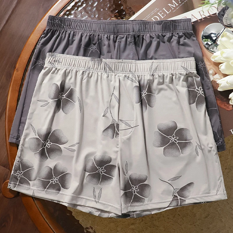 Ice Silk Men Underwear Boxer Shorts Youth Sleepwear Underpants Printed Loose Panties Homewear Quick Drying Sleeping Arrow Pants