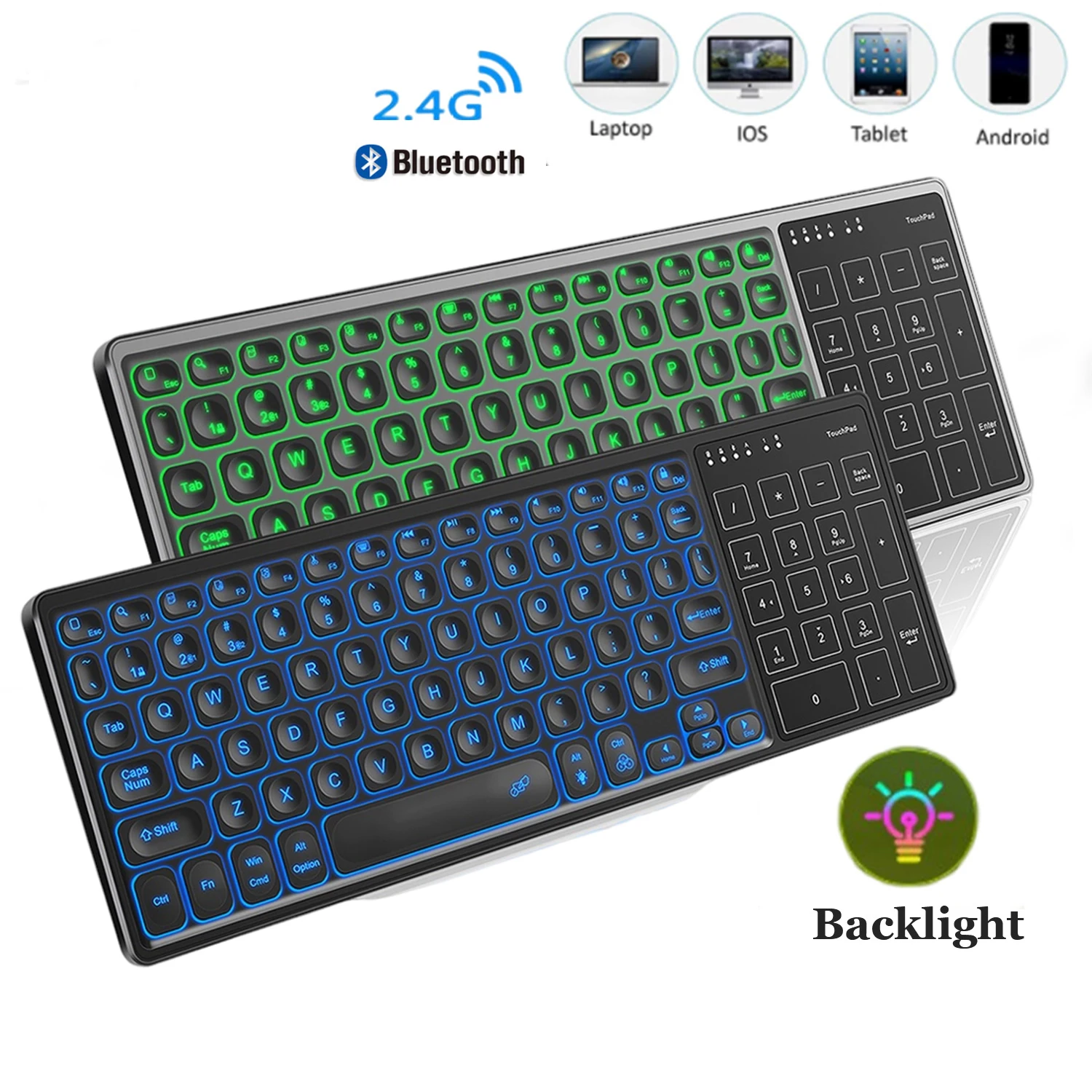 

2.4G Wireless Bluetooth TV Keyboard Multi-Device with Easy Media Control and Build-in Touchpad Wireless Keyboard for Computer