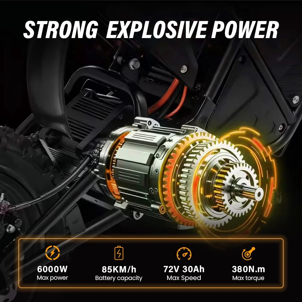 Cheerdmoto-Motor eléctrico de tracción media para moto de cross, 72V/30AH/6000W, frenos hidráulicos para motocicleta eléctrica