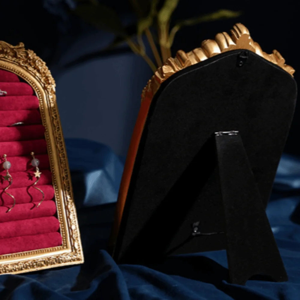 

Vintage Jewelry Storage Shelf Display Cabinet Large Capacity Velvet Earring Ring Shelves Home Decoration Space Saving