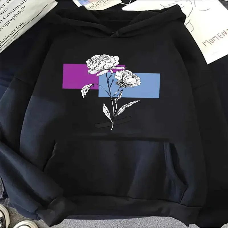 Felpa con cappuccio floreale Felpa pullover Tasca frontale Lavabile in lavatrice con cappuccio Stampa floreale da donna Abbigliamento quotidiano Abiti casual Autunno Inverno