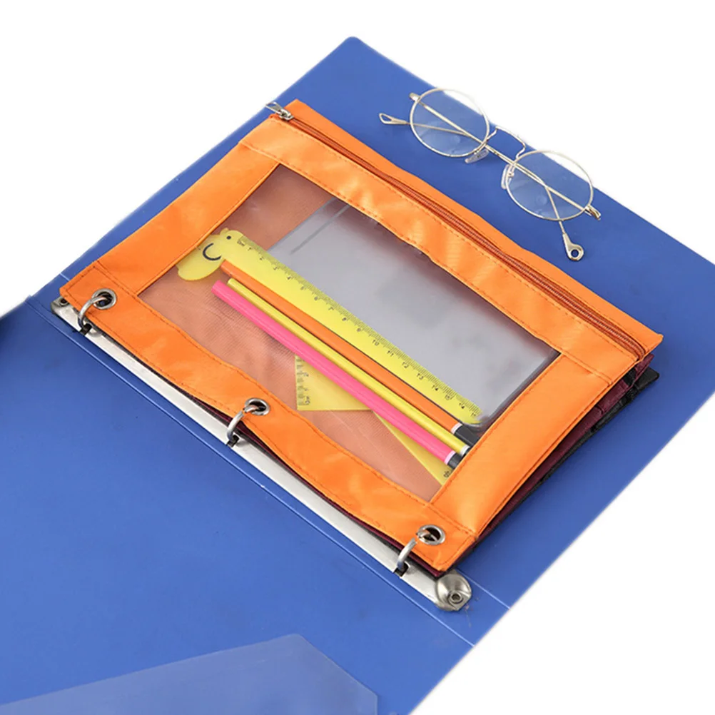 

3pcs Three Hole Pencil Case Binder File Pouch Pens Holders Zipper Pockets Oxford Cloth Storage Solution