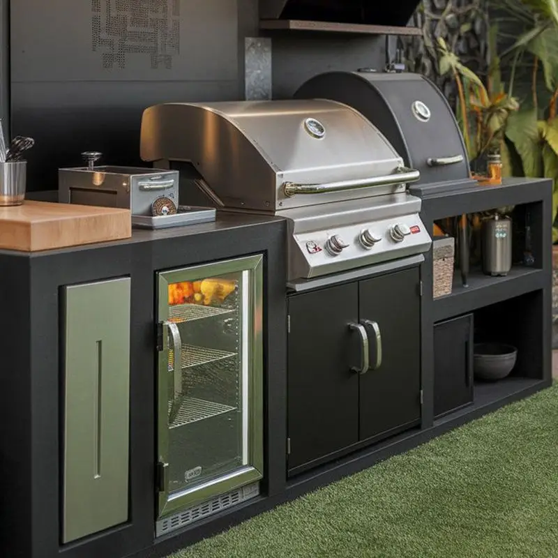 Customized One-Stop Outdoor BBQ Kitchen with Refrigerator Sink Storage Cabinet and Retractable Door House