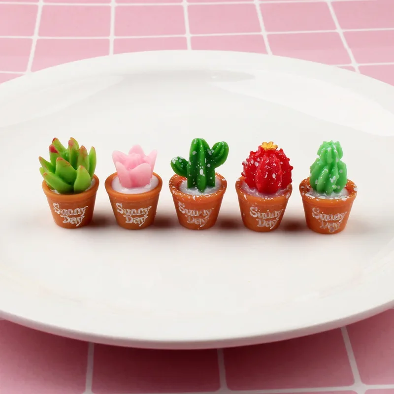 10 Pcs Simulation Cute 3D Cactus Succulent Plants Mini Potted Kawaii Doll House Decoration DIY Micro Landscape Decor