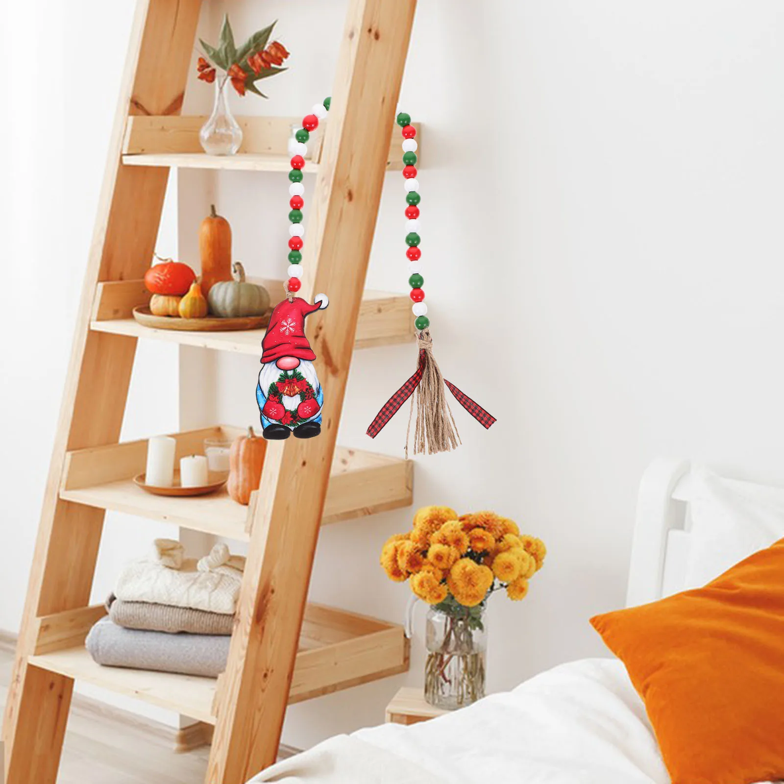 

Christmas Wooden Bead Santa Claus Pendant Wood Bead Hanging Decor Tassel Car Xmas Home Party Decoration Christmas Decor