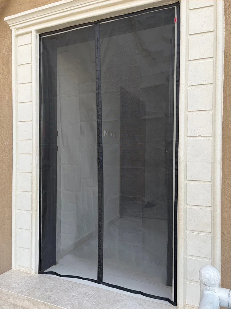 Mosquitera magnética para puerta, cortina  cierre automático  malla antiinsectos  verano, tamaño personalizado, color negr