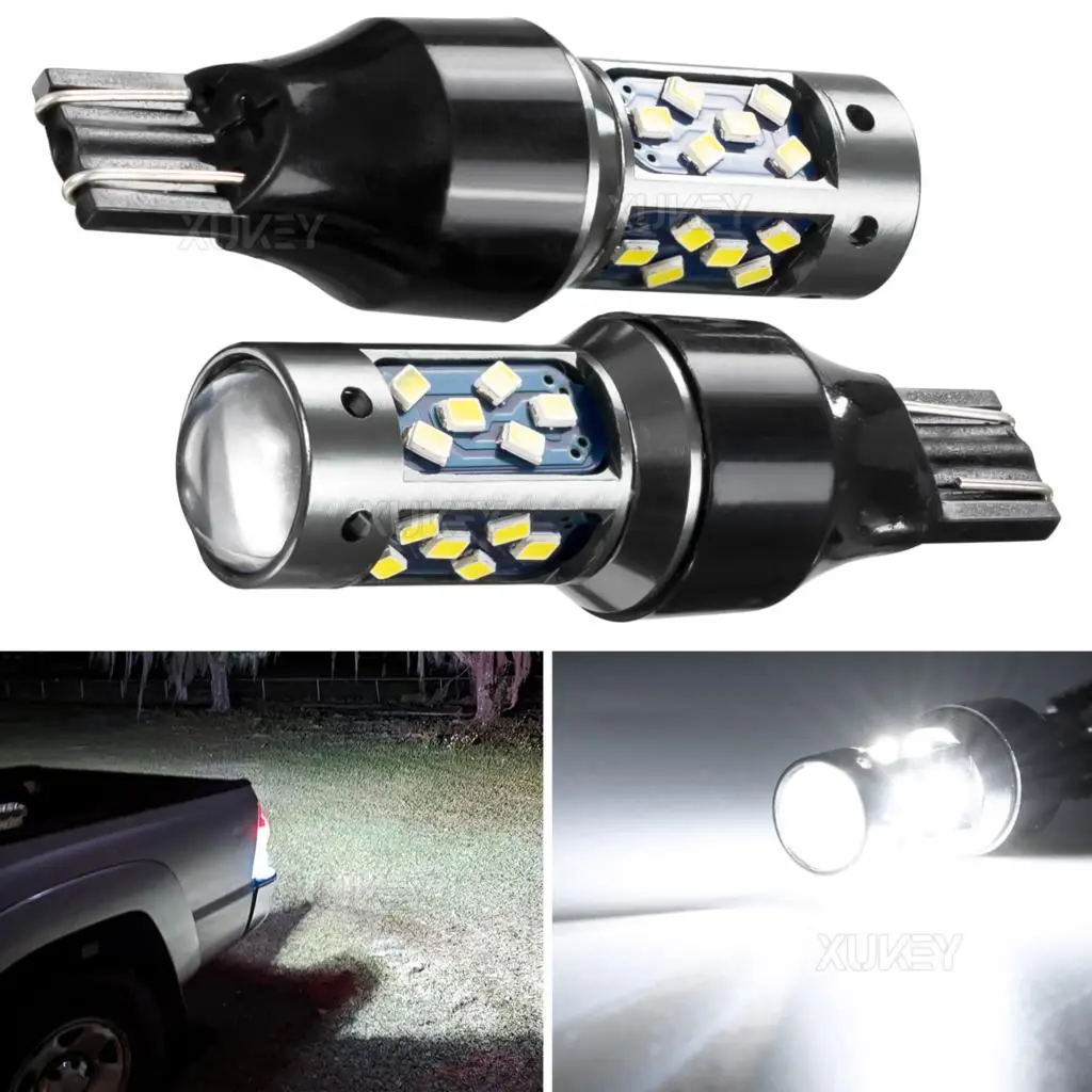 2pcs W16W T15 LED Bulbs Reverse Lights 921 912 955 Extremely Bright 27-SMD 12V 24V for Car Back Up Reverse Light White W/ Lens