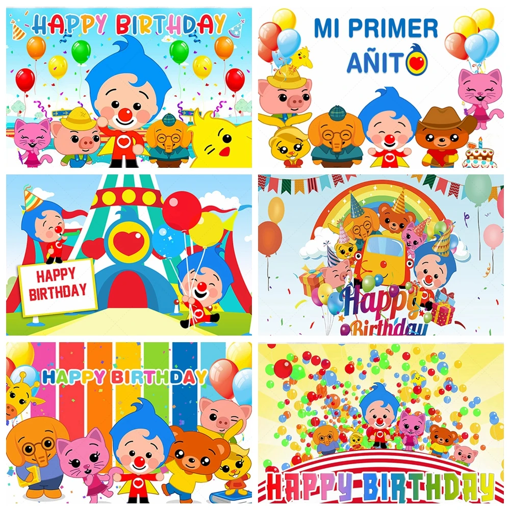 

Cartoon Plim Backdrop Children's 1st Party Decoration Birthday Background Cute Pig Rainbow Custom Background Photo Studio Props