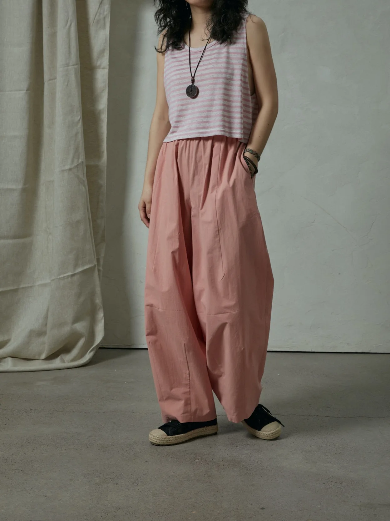 

Tendblank Simple Summer 25 Wide Leg Pants Comfortable Loose Silken Sle High Waist Elastic Cotton Casual Trousers