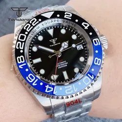 Tandorio NH34 Mechanical 43mm Men's Stainless Steel Automatic Watch Sapphire 24H Bezel Business GMT Wristwatch Date Luminous