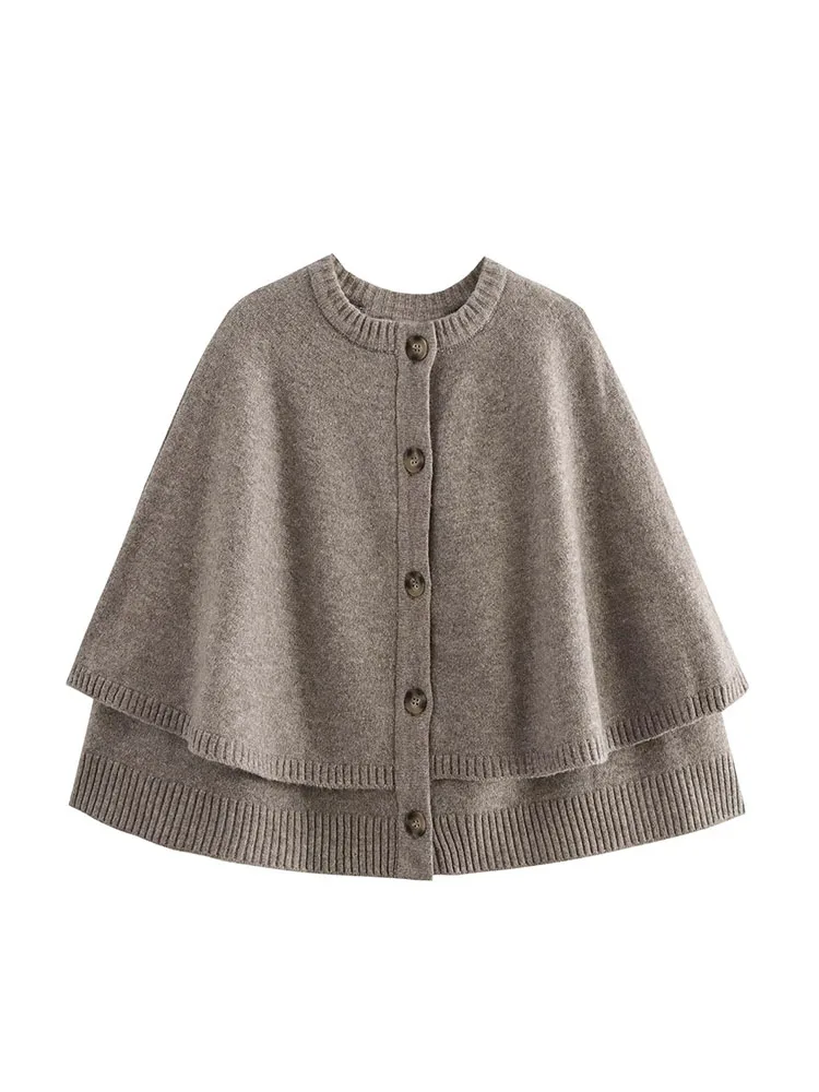 New women's European and American style fashion all-match simple cape design round neck knitted jacket