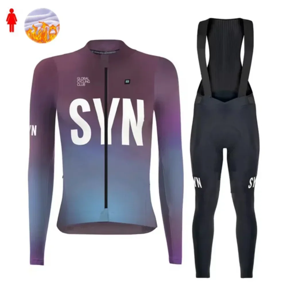SYN Winter Fleece Cycling Jersey Set women Mountian Bicycle Clothes Wear Ropa Ciclismo Racing Bike Clothing Suit Long Sleeve Top