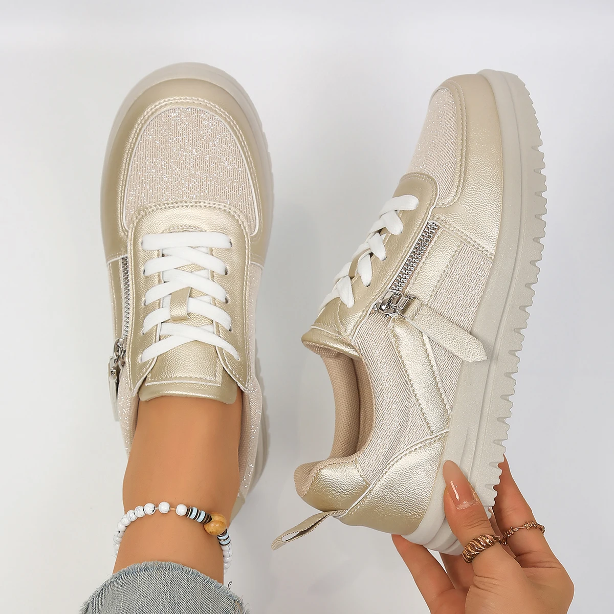 

Women Sneakers Thick Soled Round Head Fashion Shoes Women Comfortable Breathable Women Shoes Casual Wear-resistant Sneakers