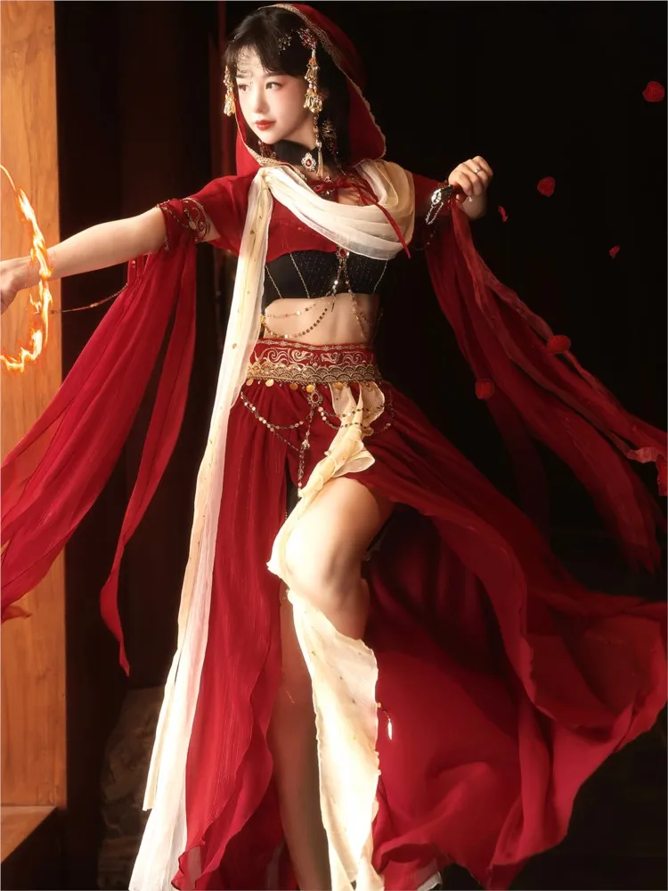 Traje de estilo antigo do viajante Han estilo exótico vermelho regiões ocidentais dança menina