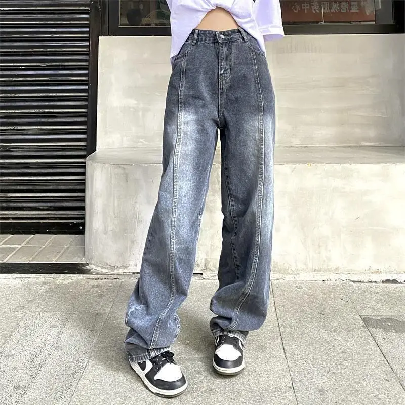 Women Jeans Punk Style Harajuku Fashion Full Length Gothic Spring Autumn Casual Popular High Waist Basic Straight Vintage Denim