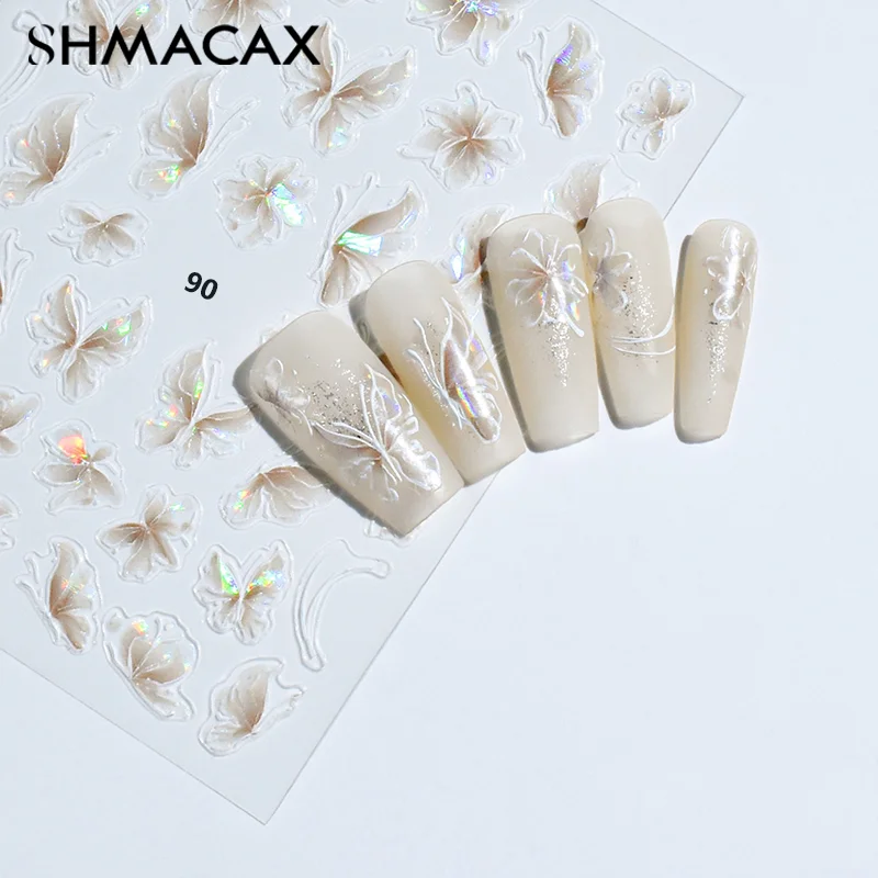 Shining Tulip Embossed Butterfly Nail Stickers 3D Nail Art Design Decoration Decals DIY Aurora Crystal Manicure Stickers Salon